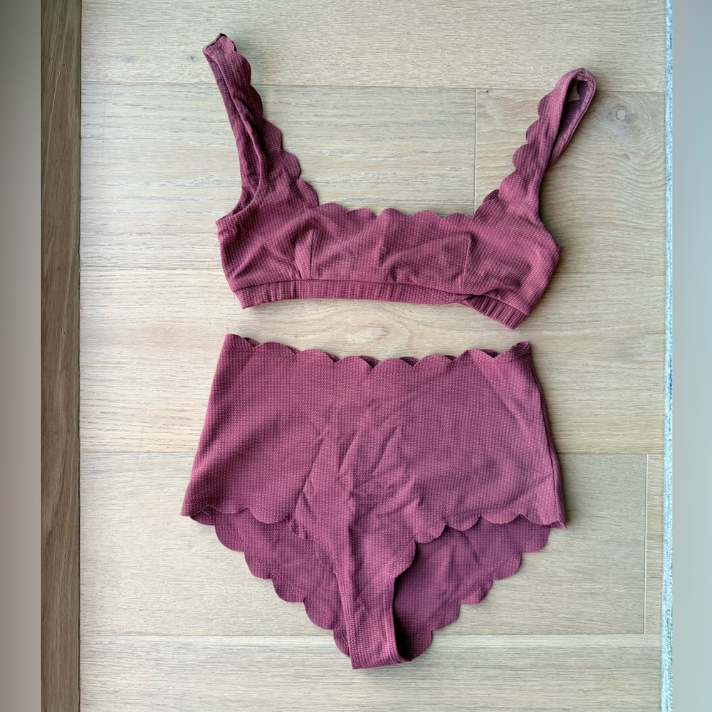 Marysia Swim Scallop-Edge Ribbed Bralette & High-Waist Brief Set - Mauve Pink